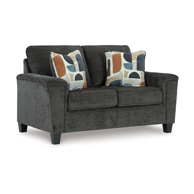 Erin Loveseat, 2 Accent Throw Pillows, 61 Inch Dark Gray Polyester