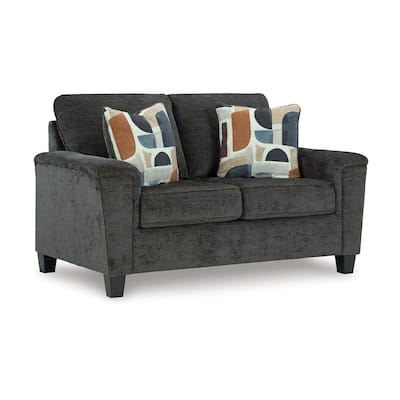 Erin Loveseat, 2 Accent Throw Pillows, 61 Inch Dark Gray Polyester