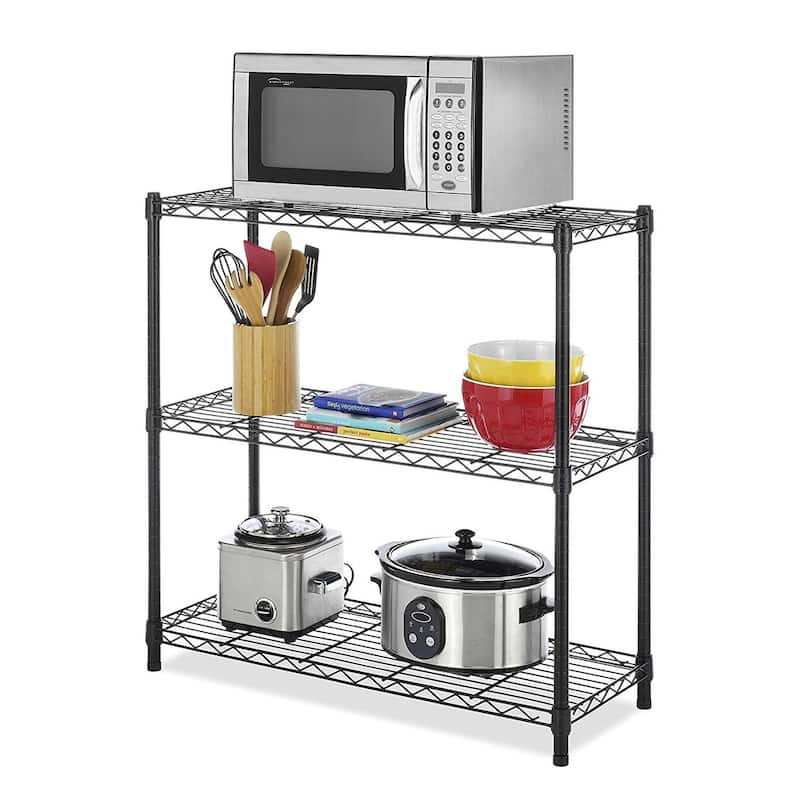 3 Tier Adjustable Heavy Duty Steel Wire Multiuse Organizing Rack Shelf,Black