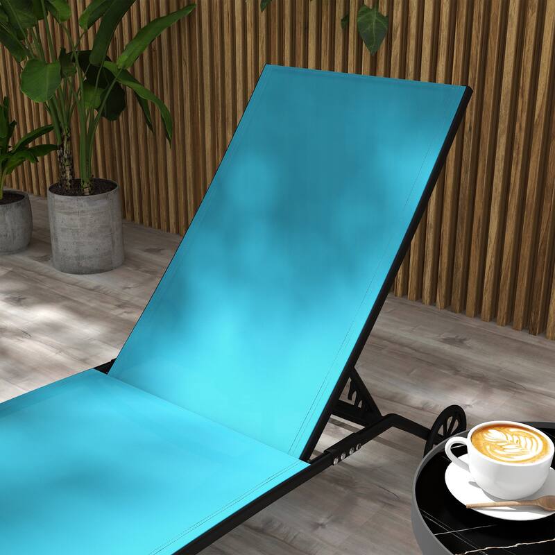 Outsunny Patio Chaise Lounge Chair Set of 2, 2 Piece Outdoor Recliner with Wheels, 5 Level Adjustable Backrest