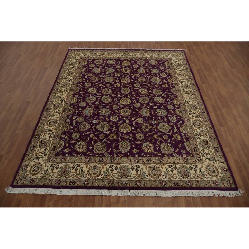 Hand Knotted Oriental Wool & Silk Carpet Traditional All-Over Purples Tabriz Area Rug - 10' 4'' X 8' 1''