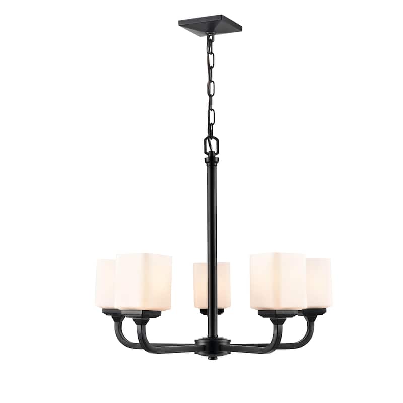 Millennium Lighting Eddison 5 Light Chandelier Matte Black with Frosted Glass Shades - 25.875