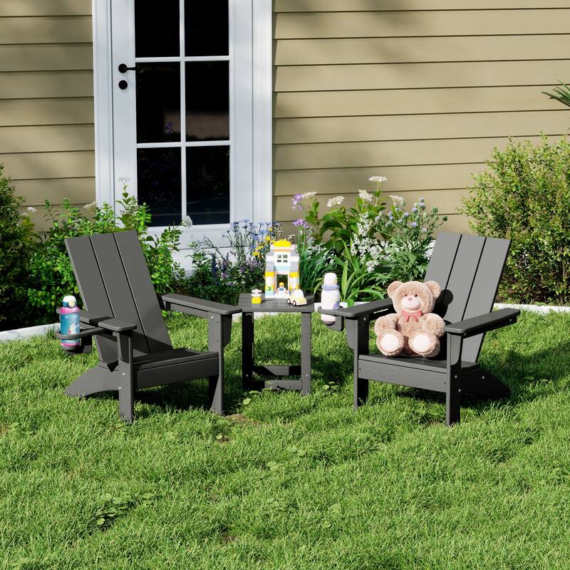 Shoreside Kids Outdoor Poly Adirondack Chair with Side Table 3-Piece Set