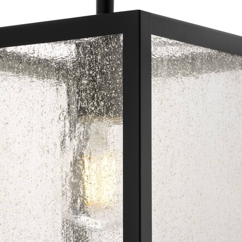 Navarre One-Light Matte Black and Seeded Glass Indoor Outdoor Close-to-Ceiling Light - 19.87 in x 14 in x 12 in