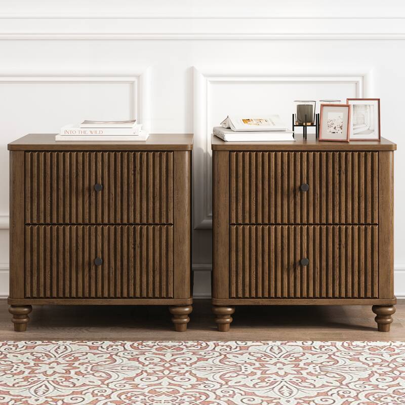 Fluted Nightstand 2-Piece Set - Walnut