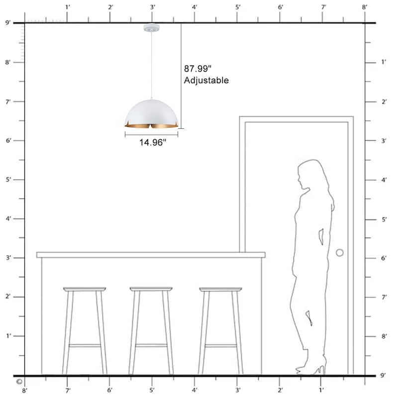 Modern 15" Iron Dome Pendant Light with Gold Foil Interior - Dia.15-in