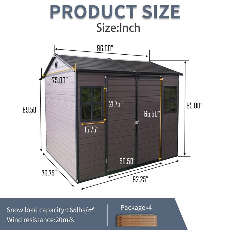 8 x 6 FT Resin Outdoor Storage Waterproof Shed with Floor ,Two Windows and Lockable Door