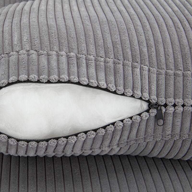 Gray Corduroy Upholstered 3-seater Sofa with Removable Cushions