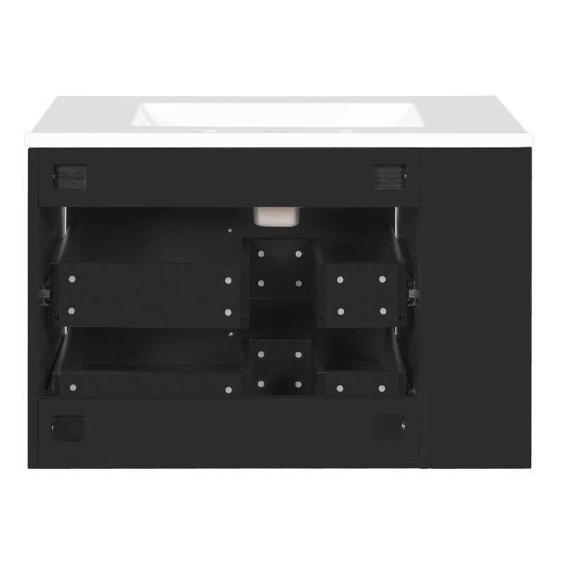 30" Wall Mounted Bathroom Vanity - Floating Storage Cabinet with 2 Drawers and 3-Hole Single Ceramic Sink