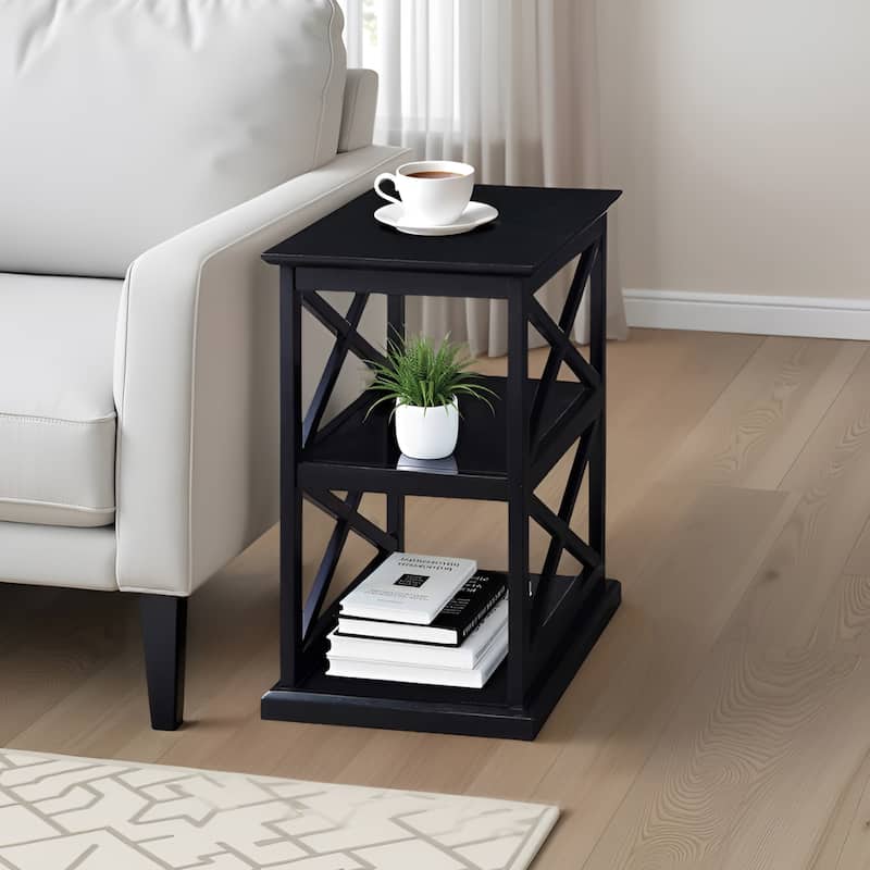 Chairside End Table with Shelves Stylish Double X Frame Three-Tier Storage Accent Table for Transitional Home Décor - 14