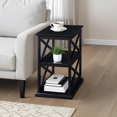 Chairside End Table with Shelves Stylish Double X Frame Three-Tier Storage Accent Table for Transitional Home Décor - 14