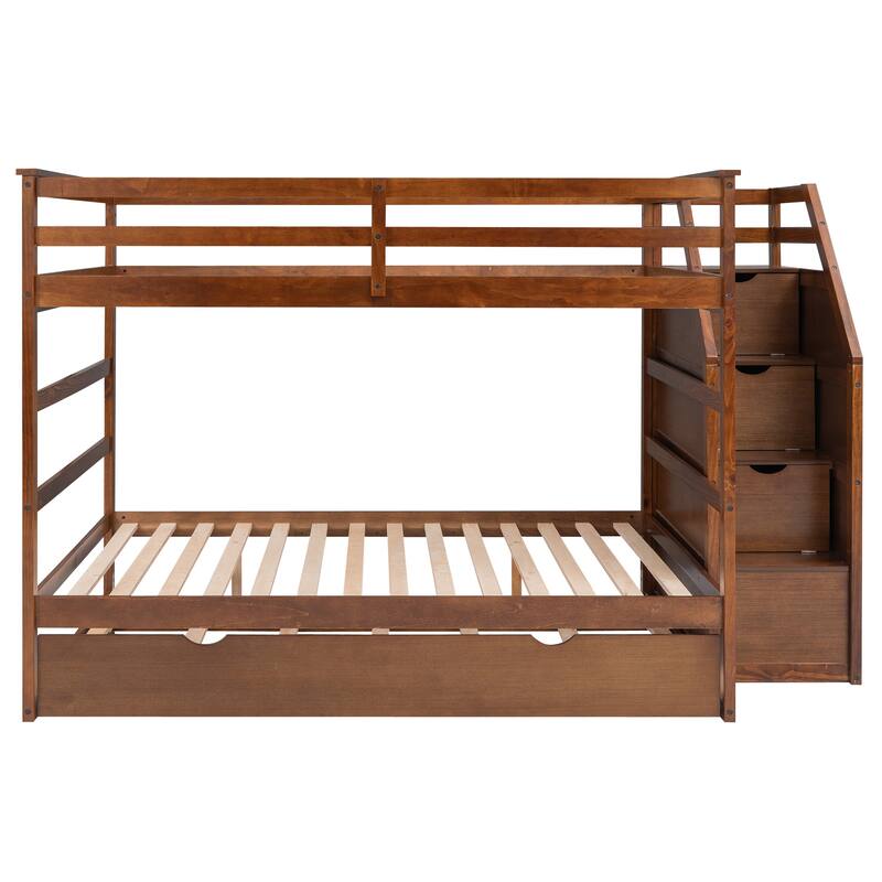 Bunk Bed with Twin Size Trundle and 3 Storage Stairs