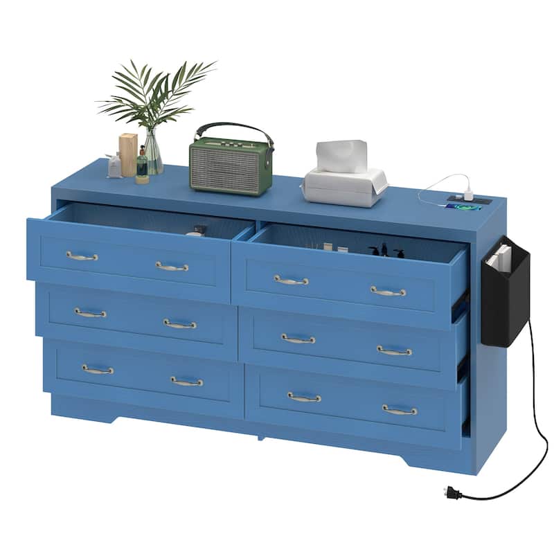Moasis 6 Drawer Mid Century Modern 59" W Double Dresser