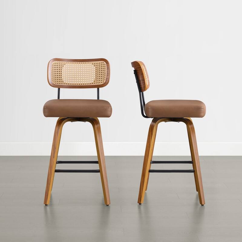 Spruce & Spring 26" Swivel Bar Stool with Bentwood Back or PE Rattan Back