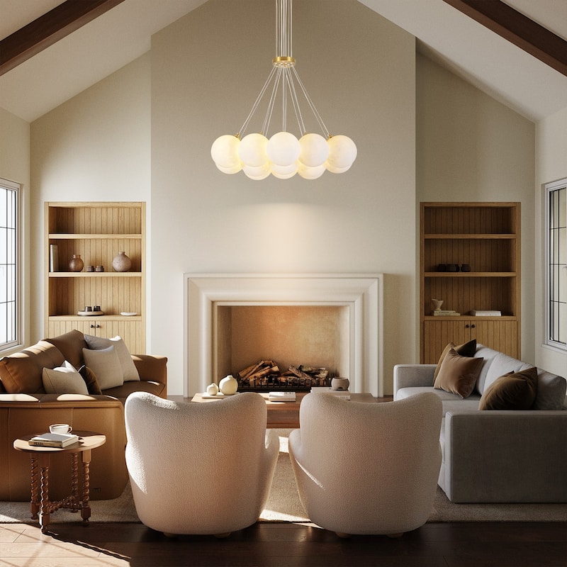 13-Light Modern Cluster Bubble Glass-Like 3D Printed Moon-Shade Gold Metal Chandelier for Living Room