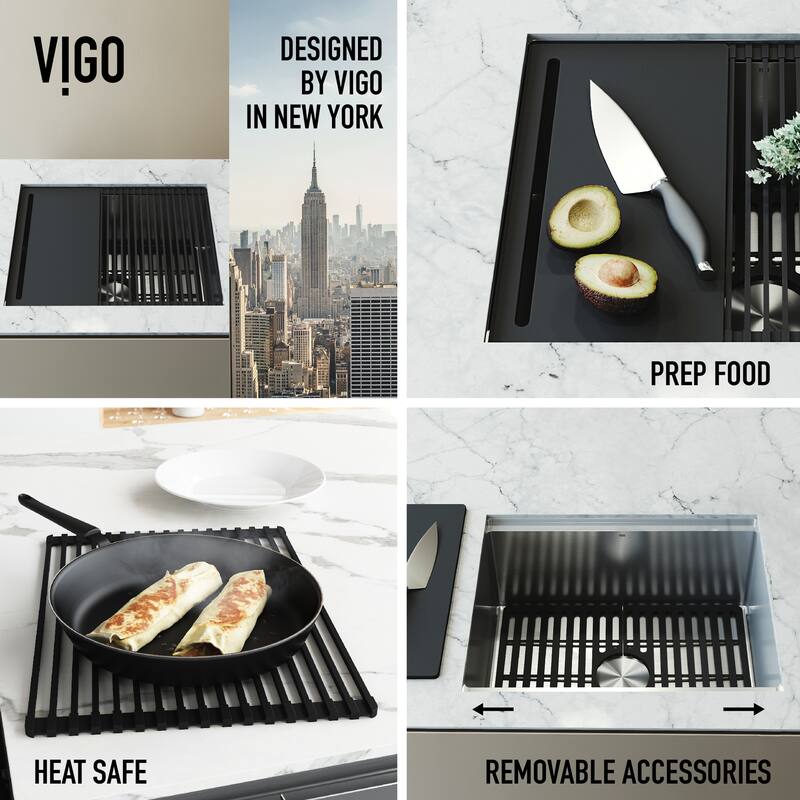 VIGO Mercer 24"L x 20"W Undermount Kitchen Sink and Edison 19"H in Faucet Set