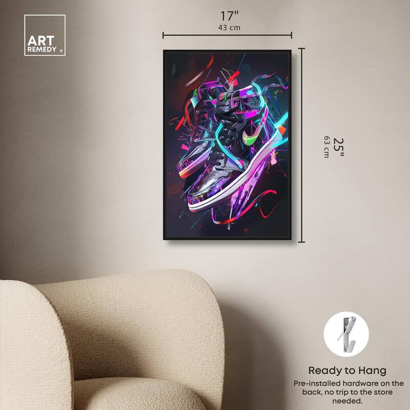 Neon Ribbons Sneakers Canvas by Art Remedy