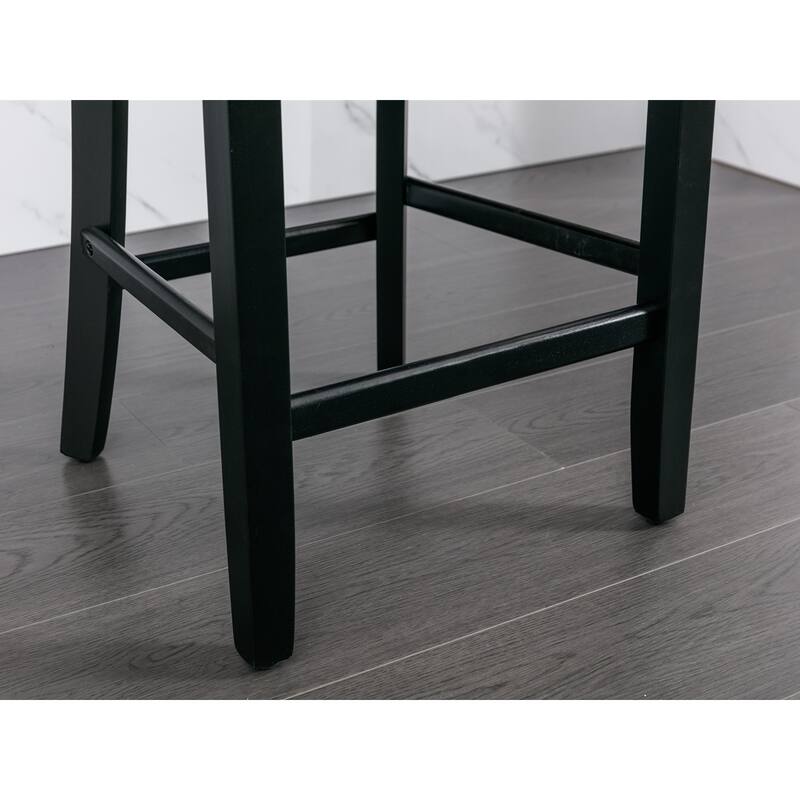 Contemporary Velvet Upholstered Wing-Back Barstools With Button Tufted Decoration And Wooden Legs