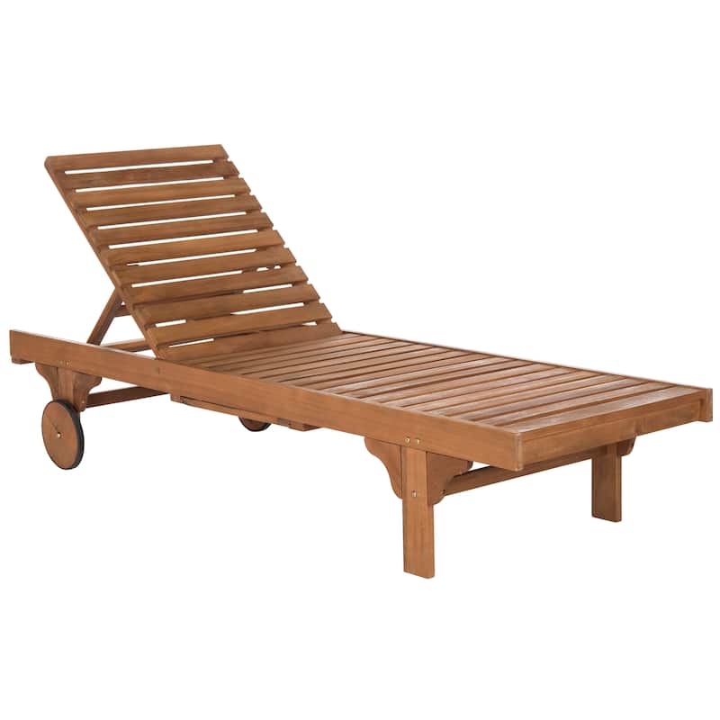 SAFAVIEH Outdoor Aubrie Adjustable Chaise Lounge Chair with Wheel. - Brown/ Navy.