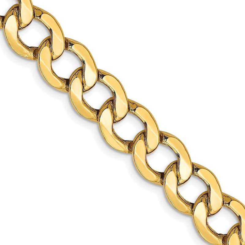 Curata 14k Yellow Gold Hollow Polished Lobster Claw Closure 8.0mm Semi solid Curb Link Chain Bracelet