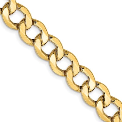 Curata 14k Yellow Gold Hollow Polished Lobster Claw Closure 8.0mm Semi solid Curb Link Chain Bracelet