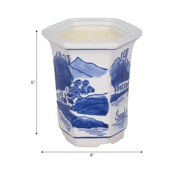 dimension image slide 1 of 3, Modern Chinoiserie Ceramic Candle - Sage and Eucalyptus Scented
