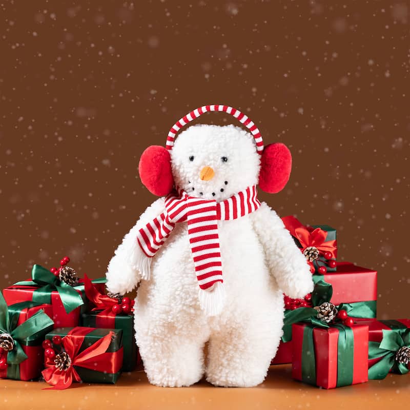 Glitzhome Fabric Christmas Yeti Snowman Highland Cow Shelf Sitters or Standing Figurines Decor - Red Standing Snowman
