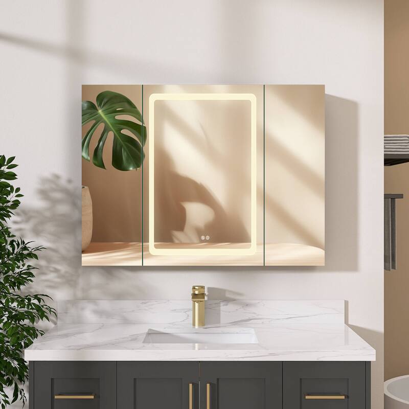 ZEAFIVE LED Black Bathroom Medicine Cabinet Surface Mount Defog Medicine Cabinet 3 Lights Dimmable