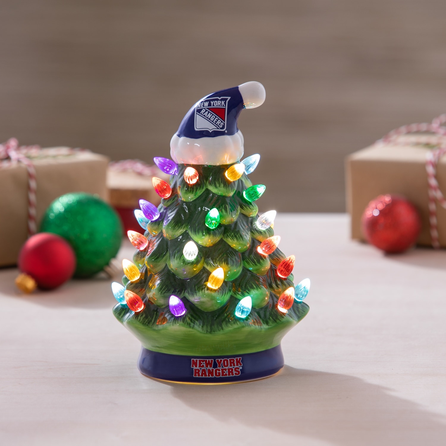 8" LED Ceramic Tabletop Christmas Tree, New York Rangers