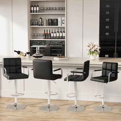 Furniwell Bar Stools Set of 2 Modern Height Adjustable Kitchen Swivel Barstool with Armrest - N/A