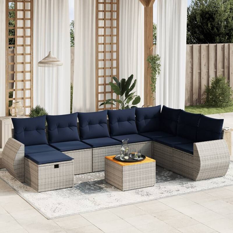 vidaXL Patio Sofa Set with Cushions Outdoor Conversation Furniture Poly Rattan - Gray with table - 24.4" x 24.4" x 27.2"