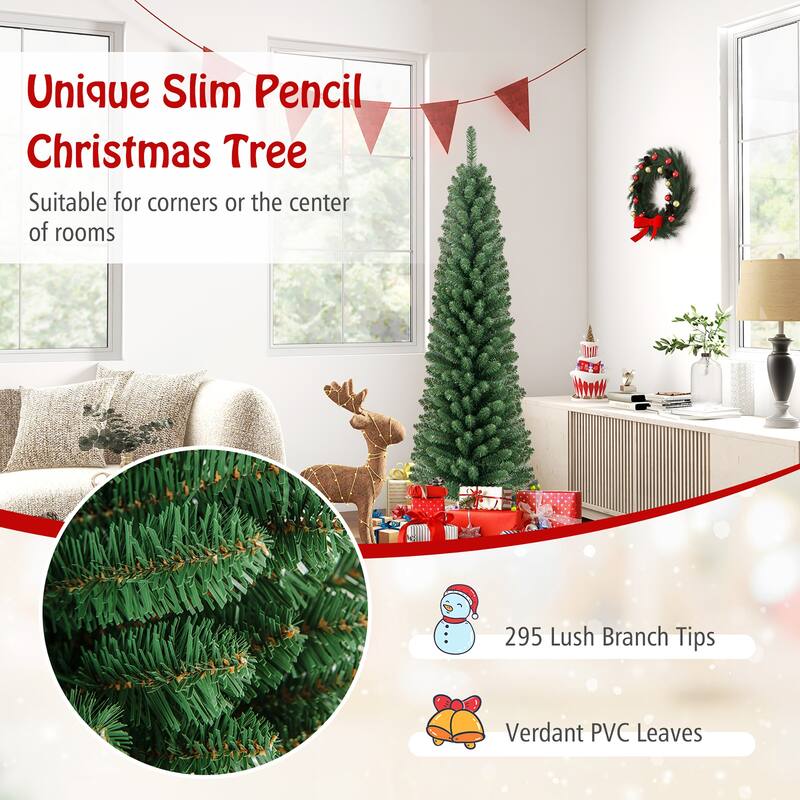 Gymax 5/6 FT Pencil Christmas Tree Artificial Xmas Tree w/ 295/392 - See Details