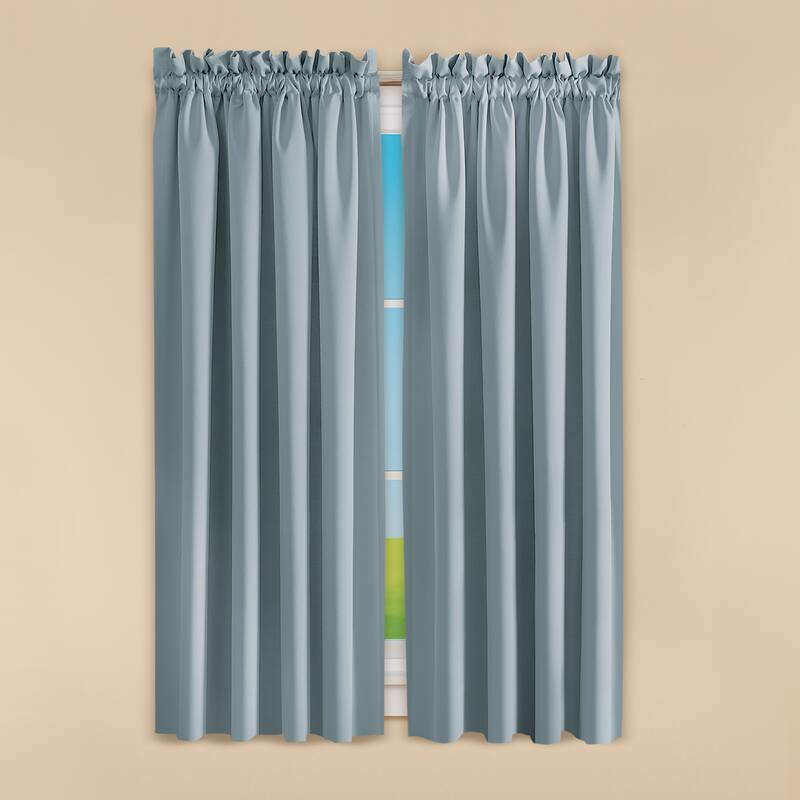 Madison Room-Darkening Solid Color Curtains - Vintage Blue - 54" x 63" - 63 Inches