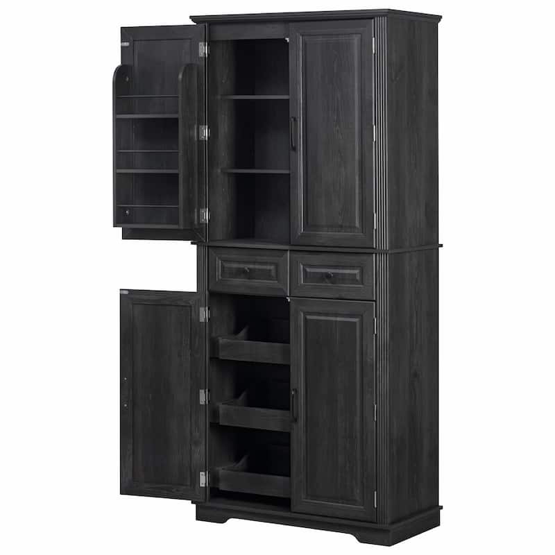 71" Tall Kitchen Pantry Cabinet with 3 Pull-Out Cabinet Organizers
