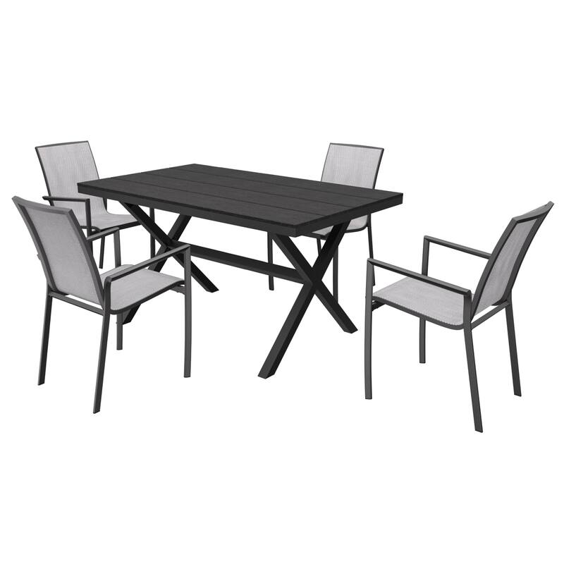Clihome 5 Piece Outdoor Patio Aluminum Dining Set - Black