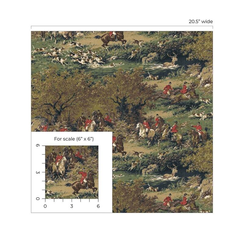 Harry & Grace Taunton Hunt Scene Premium Matte Non-Woven Peel and Stick Wallpaper