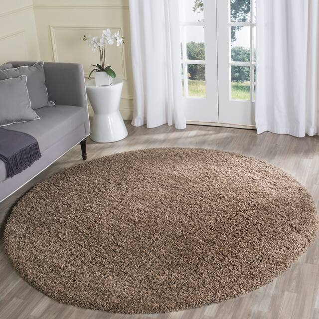 SAFAVIEH Laguna Shag Verdiana Solid Color 2-inch Thick Shag Rug - 6'7" Round - Taupe