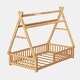 preview thumbnail 7 of 16, Montessori Low Floor Bed with Fence, Wood Bed Frame with Roof and Safety Guardrail