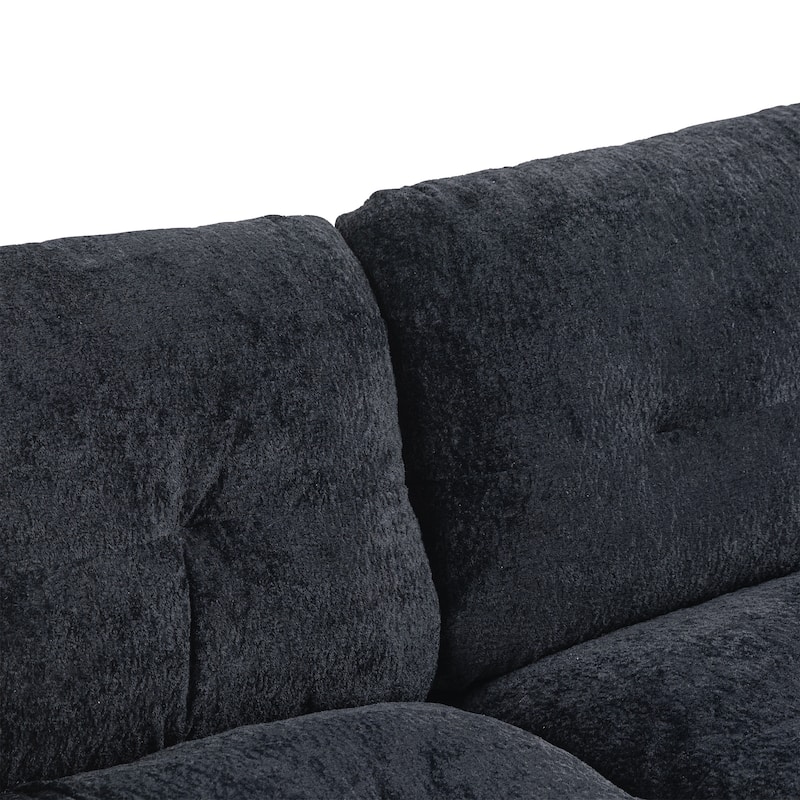 120.87" Chenille L-Shaped Sectional Sofa with Reversible Design, and 3-Seat Sleeper & Ottoman - Dual-Layer Cushion