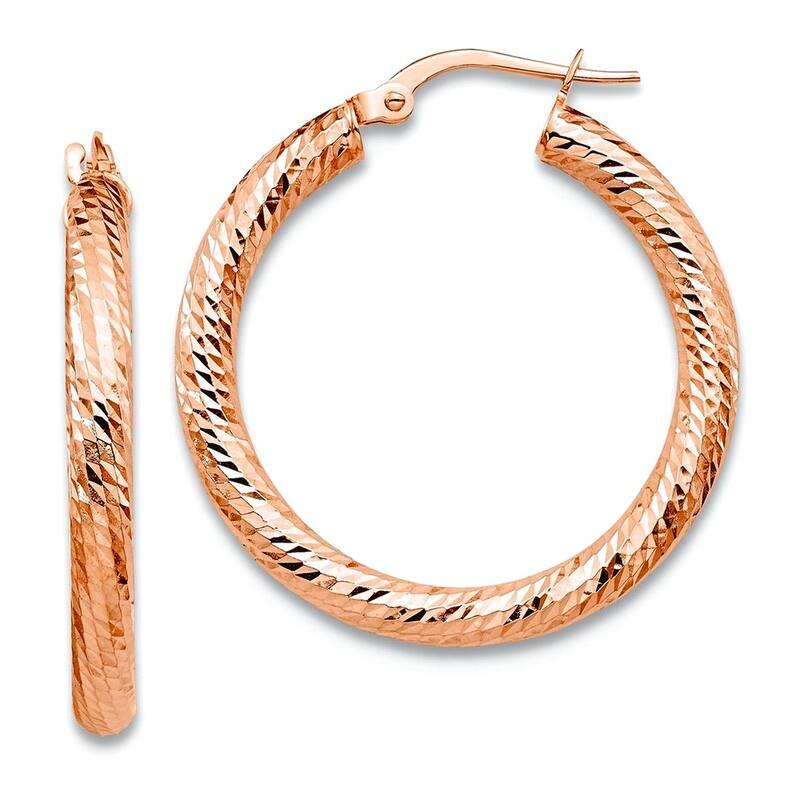 Curata 10k Yellow, White or Rose Gold Full Diamond Cut Swirl 3x28mm Round Hoop Earrings - Rose Gold