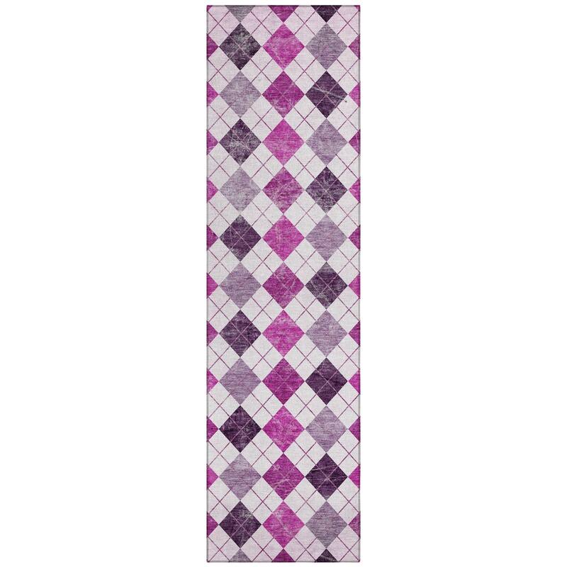 Machine Washable Indoor/ Outdoor Modern Argyle Chantille Rug