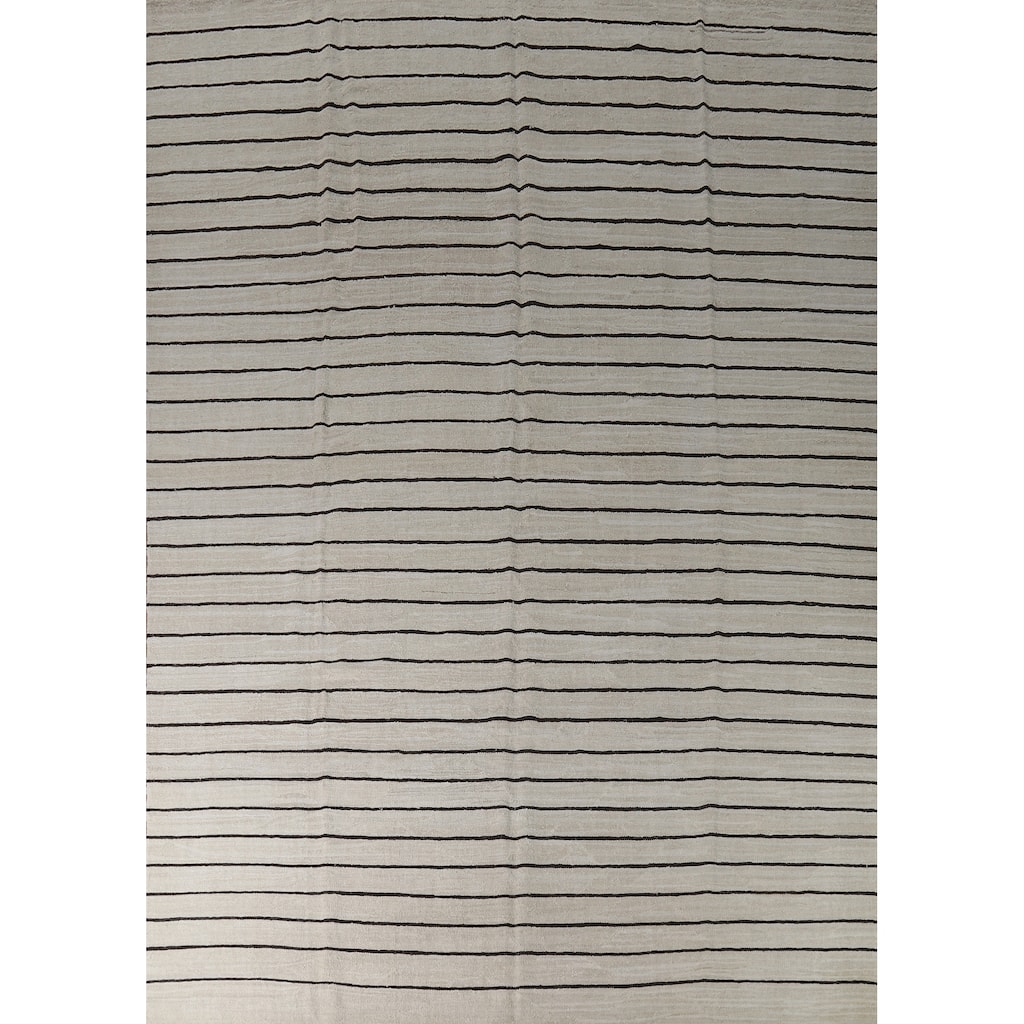 Hand Woven Oriental Cotton Carpet Modern All-Over Beige & Ivories Kilim Area Rug - 13' 3'' X 10' 1''