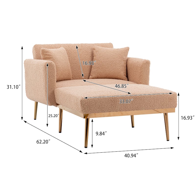 Roomfitters Classic Chaise Lounge Chair, Modern Teddy Fabric Accent Chair for Bedroom or Living Room