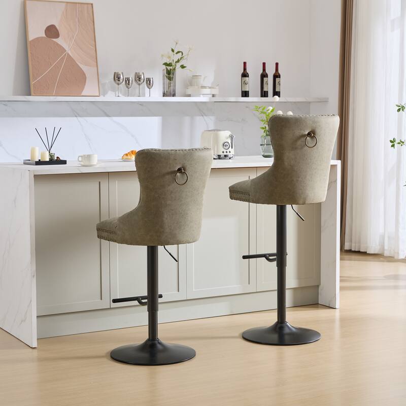 Swivel Barstools Set of 2 Adjusatble Bar Stools w/ Tufted and Footrest
