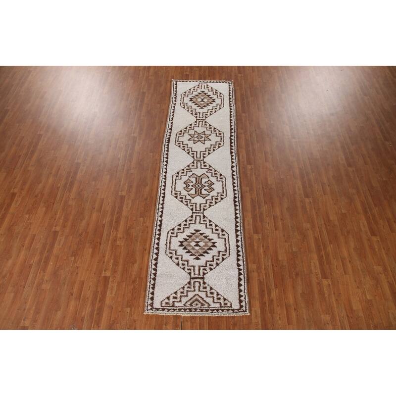 Natural Dye Tribal Anatolian Runner Rug Hand-knotted Wool Carpet - 3'3"x 11'11"