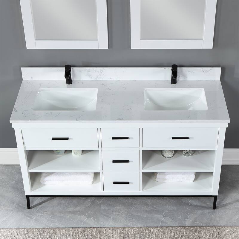 Altair Kesia Bathroom Vanity with Composite Stone Countertop with Mirror