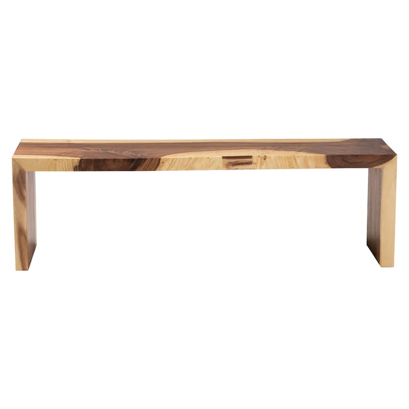 Bai Solid Suar Wood Accent Bench - Modern Rustic Natural Wood Seating for Entryway, Dining, or Living Room