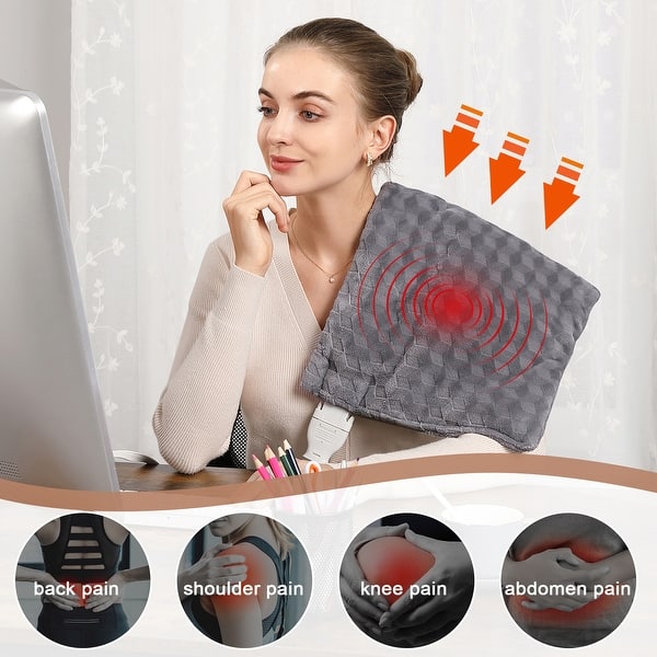 Weighted Heating Pad with 2 Massager, Electric Massaging Heating Pad for  Back Neck Shoulder with Massaging Vibration, 12