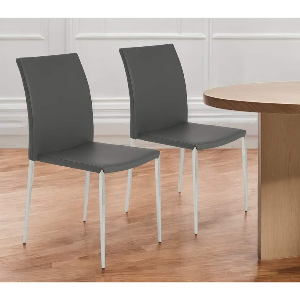 HomeRoots Set of Two Gray Faux Faux Leather Steel Stacking Chairs