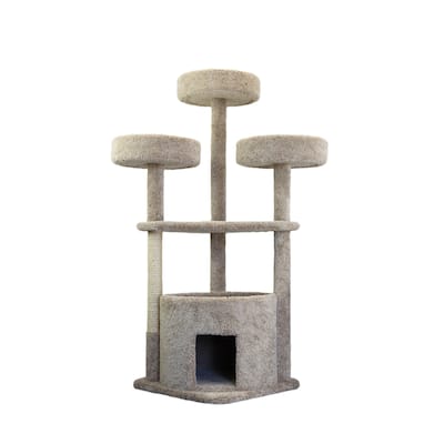 Extra Large Plush Carpet Cat House Tower with Spacious Beds, Thick Sisal Rope Posts and Solid Wood Frame for Big Cats